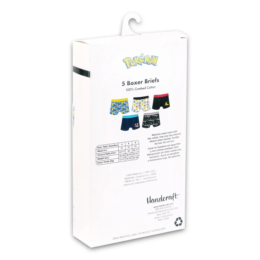 NEW Handcraft 5 Pack Boys Boxer Briefs - Pokemon -‎ 100% Cotton Size 4